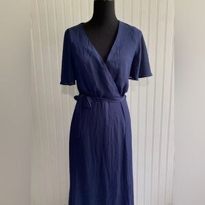 Show Me Your Mumu Sophia Wrap Dress Womens Size Medium Navy Blue Tie Bridesmaid